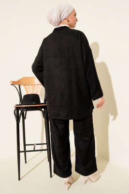 Önü İp Bağlama Detaylı İkili Takım Siyah - İkili Takım