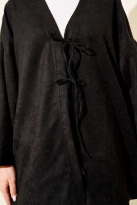 Önü İp Bağlama Detaylı İkili Takım Siyah - İkili Takım