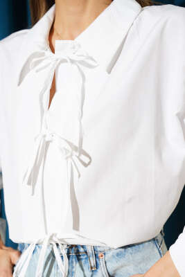Önü İp Bağlamalı Gömlek Beyaz - Kadın Giyim Modelleri