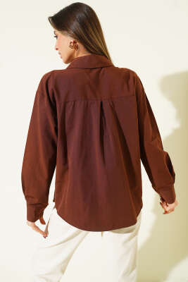 Önü İp Bağlamalı Gömlek Kahve - Kadın Giyim Modelleri
