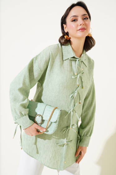 Önü İp Bağlamalı Gömlek Mint - Gömlek