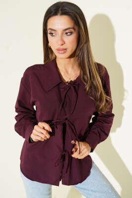 Önü İp Bağlamalı Gömlek Mürdüm 