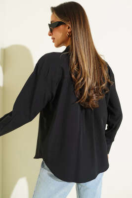 Önü İp Bağlamalı Gömlek Siyah - Kadın Giyim Modelleri