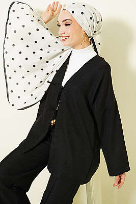 Önü İp Bağlamalı Kimono İkili Takım Siyah - BIGDART