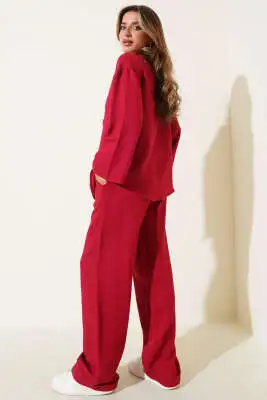 Önü İp Bağlamalı Kimono Takım Bordo - Kadın Giyim Modelleri