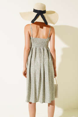 Önü İp Detaylı Askılı Elbise Çağla Yeşili - Kadın Giyim Modelleri