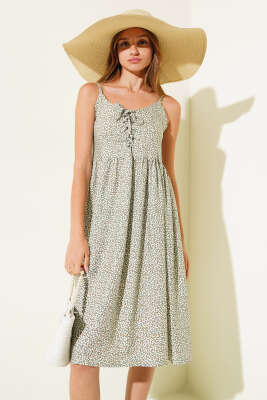 Önü İp Detaylı Askılı Elbise Çağla Yeşili - LUSTRİN