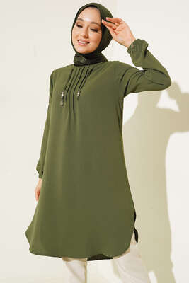 Önü İpli Kolyeli Tunik Haki 