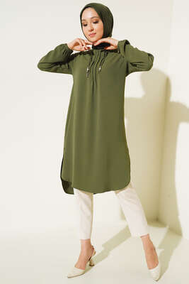 Önü İpli Kolyeli Tunik Haki - Tunik