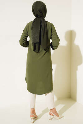 Önü İpli Kolyeli Tunik Haki - Tunik