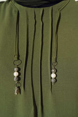 Önü İpli Kolyeli Tunik Haki - Tunik