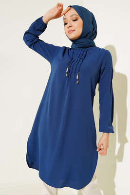 Önü İpli Kolyeli Tunik İndigo 