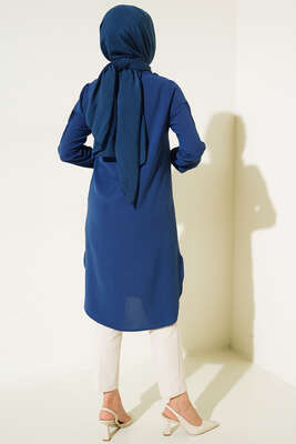 Önü İpli Kolyeli Tunik İndigo - Tunik