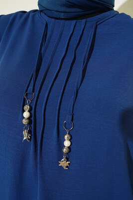 Önü İpli Kolyeli Tunik İndigo - Tunik