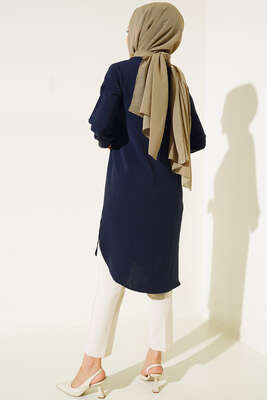 Önü İpli Kolyeli Tunik Lacivert - Tunik