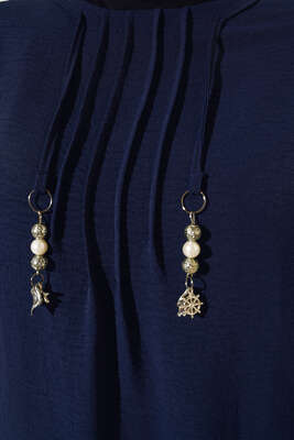 Önü İpli Kolyeli Tunik Lacivert - Tunik