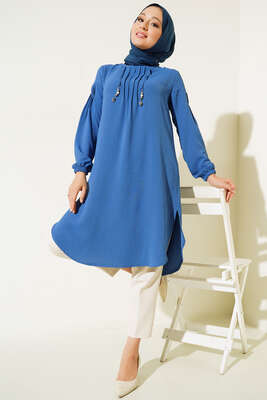 Önü İpli Kolyeli Tunik Mavi 