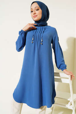 Önü İpli Kolyeli Tunik Mavi - Tunik