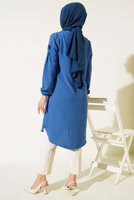 Önü İpli Kolyeli Tunik Mavi - Tunik