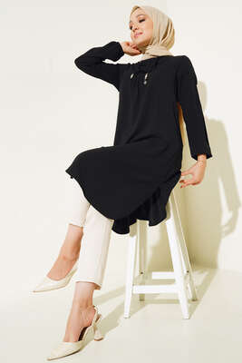 Önü İpli Kolyeli Tunik Siyah - MY STİL