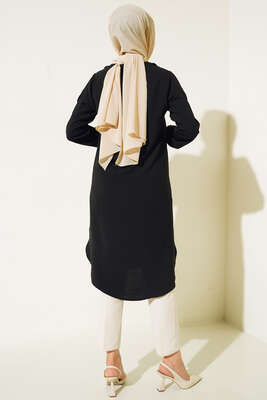 Önü İpli Kolyeli Tunik Siyah - Tunik