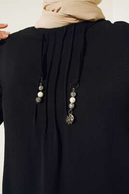 Önü İpli Kolyeli Tunik Siyah - Tunik