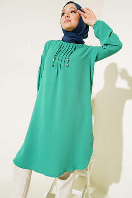 Önü İpli Kolyeli Tunik Yeşil 