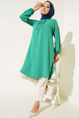 Önü İpli Kolyeli Tunik Yeşil - Tunik