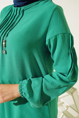 Önü İpli Kolyeli Tunik Yeşil - Tunik