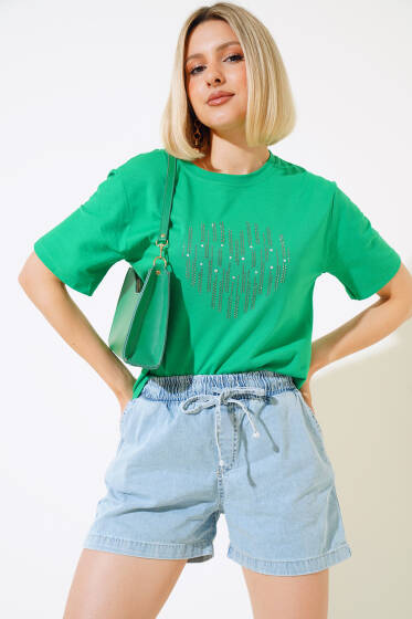 Önü Kalp Taşlı T-shirt Benetton - Yeni Giyim