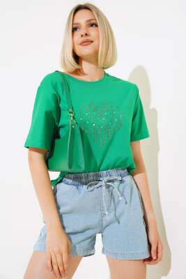 Önü Kalp Taşlı T-shirt Benetton - Yılın Fırsatı