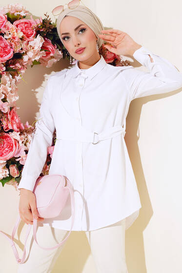 Önü Kapaklı Gömlek Beyaz - Gömlek