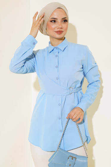 Önü Kapaklı Gömlek Buz Mavisi - Gömlek