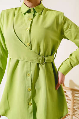 Önü Kapaklı Gömlek Fıstık Yeşili - Thumbnail