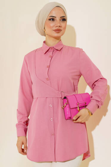 Önü Kapaklı Gömlek Pudra - Gömlek