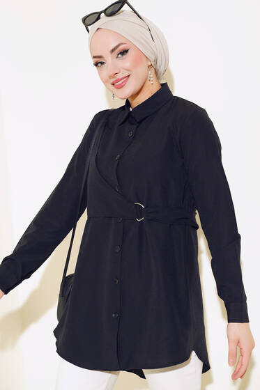 Önü Kapaklı Gömlek Siyah - Gömlek