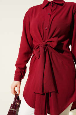 Önü Kendinden Bağlamalı Gömlek Bordo - 300-500 TL Ürünler