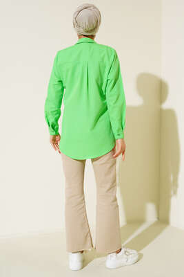 Önü Kısa Klasik Gömlek Fıstık Yeşili - Thumbnail