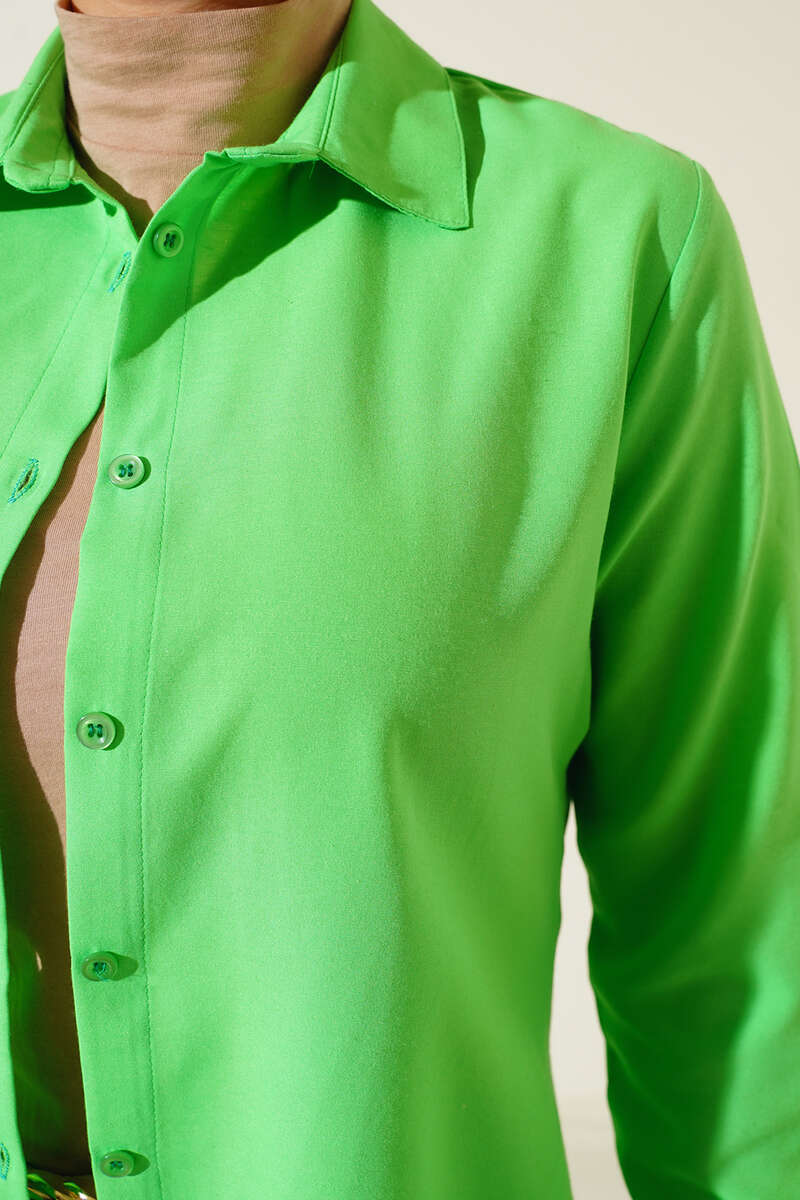 Önü Kısa Klasik Gömlek Fıstık Yeşili