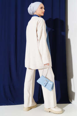 Önü Kot Garnili Triko İkili Takım Bej - İkili Takım