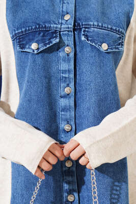 Önü Kot Garnili Triko İkili Takım Bej - İkili Takım