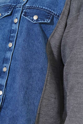 Önü Kot Garnili Triko İkili Takım Füme - İkili Takım