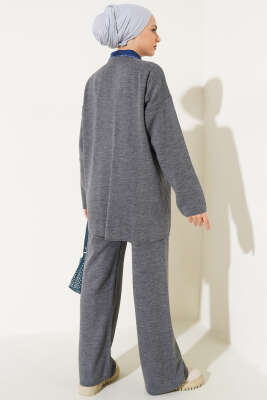 Önü Kot Garnili Triko İkili Takım Füme - İkili Takım