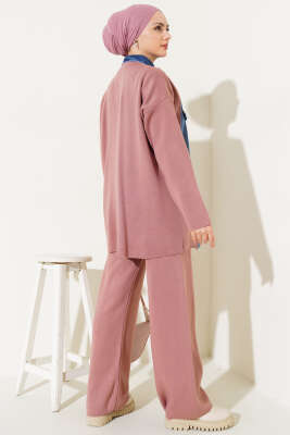 Önü Kot Garnili Triko İkili Takım Gül Kurusu - İkili Takım