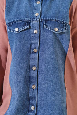 Önü Kot Garnili Triko İkili Takım Gül Kurusu - İkili Takım