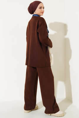 Önü Kot Garnili Triko İkili Takım Kahve - İkili Takım