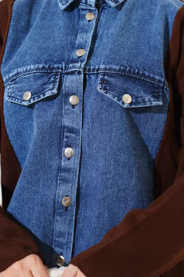 Önü Kot Garnili Triko İkili Takım Kahve - İkili Takım