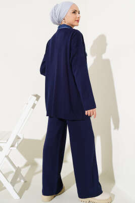 Önü Kot Garnili Triko İkili Takım Lacivert - İkili Takım