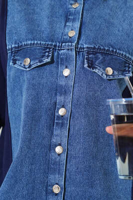 Önü Kot Garnili Triko İkili Takım Lacivert - İkili Takım