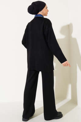 Önü Kot Garnili Triko İkili Takım Siyah - İkili Takım